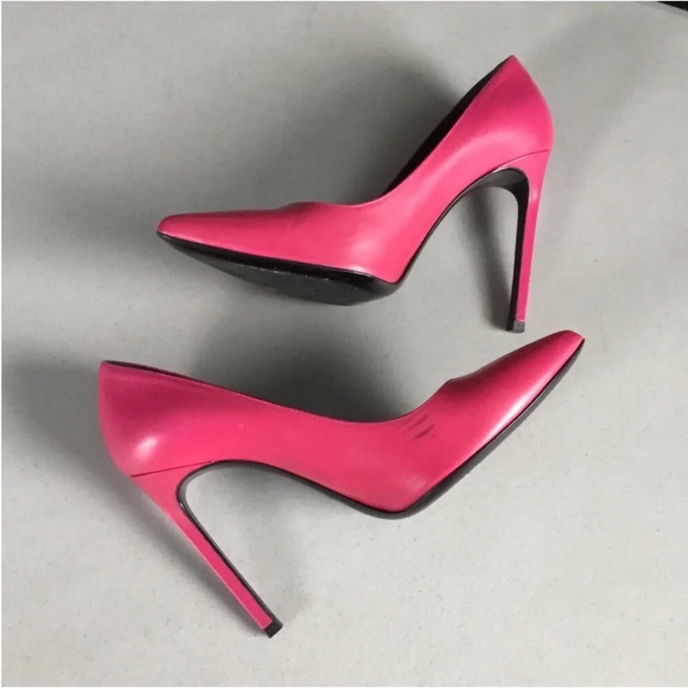 SAINT LAURENT AUTHENTIC COLOR FUCHSIA SLIM HEEL POINTY TOE LEATHER SIZE 38 - Picture 4 of 16
